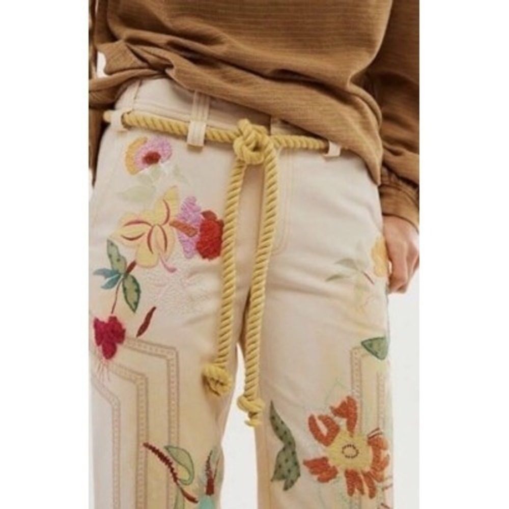 We The Free Womens Electric Sands Embroidered Pants Size 4 Cropped Floral Boho